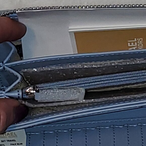 NEW- MICHAEL KORS Jet Set Travel Lg Trvl Continental Wallet PALE BLUE/Silver hdw - Picture 10 of 12